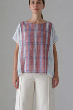 Abelar blouse in checked fabric without the scarf, front view
