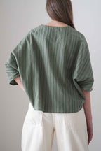 Marei blouse in green stripes, back view