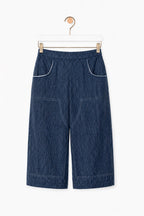Lois trousers in navy stripes, hanging, front view