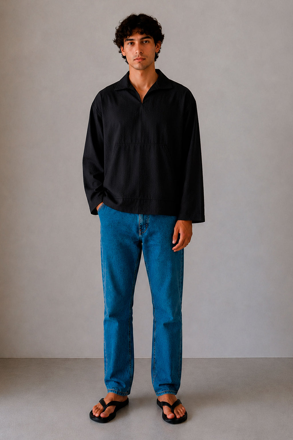 Camisa Portela negra, vista frontal completa