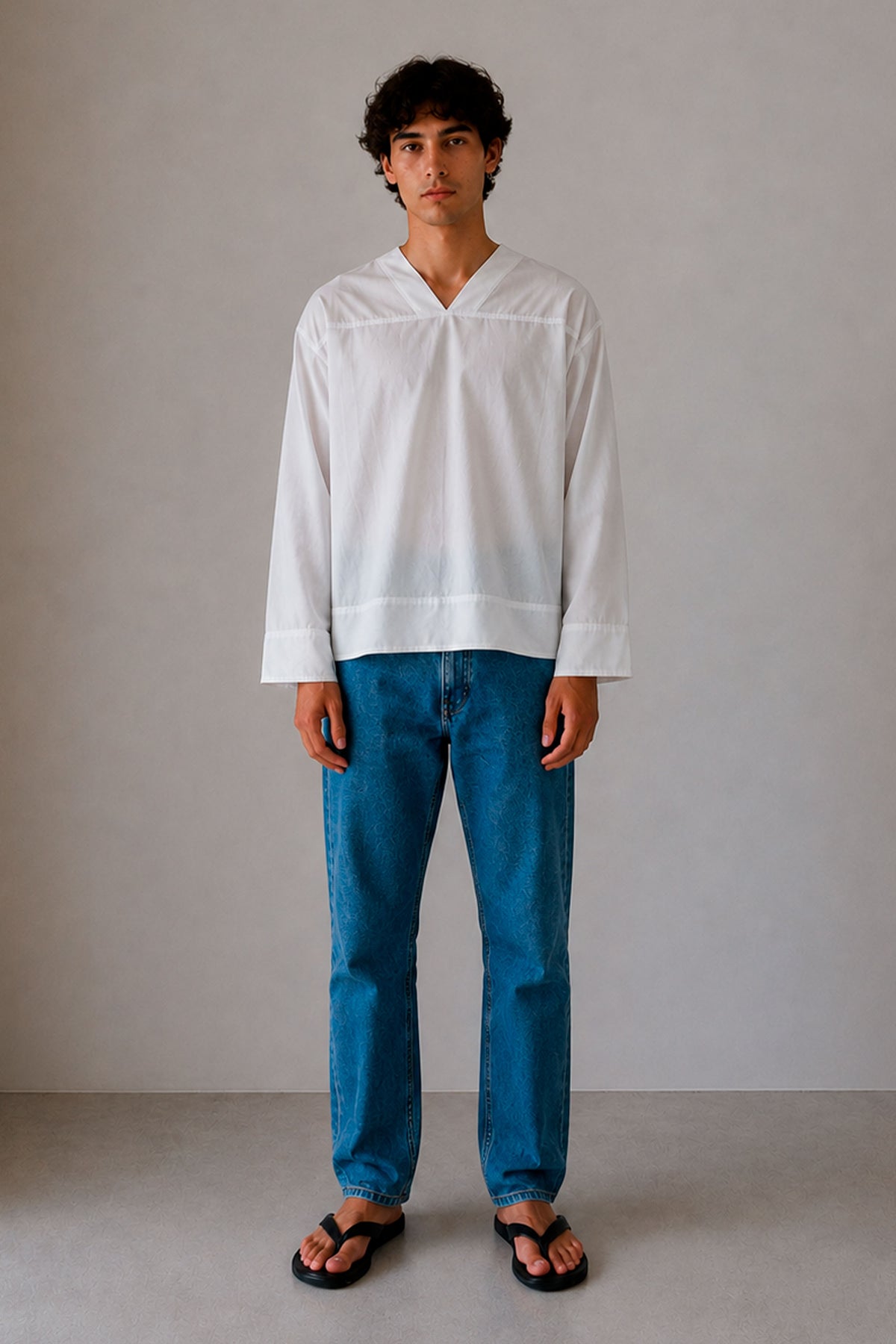 Laxe shirt in white, full-length front view